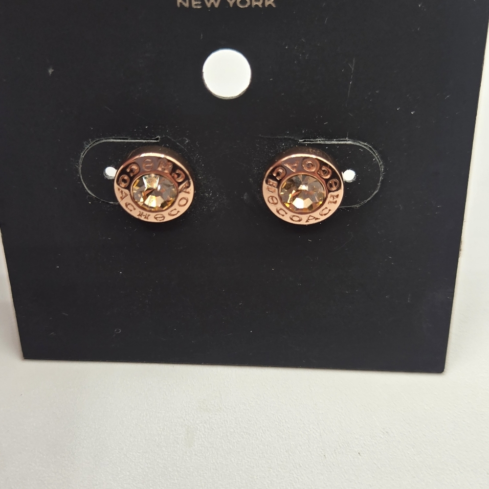 COACH NEW Open Circle Rose Gold Colored Stud Earrings - Picture 4 of 4